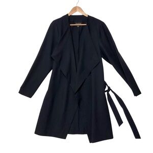 LANE BRYANT sz 14-16 Open Jacket Longline Belted Unlined Solid Navy Blue